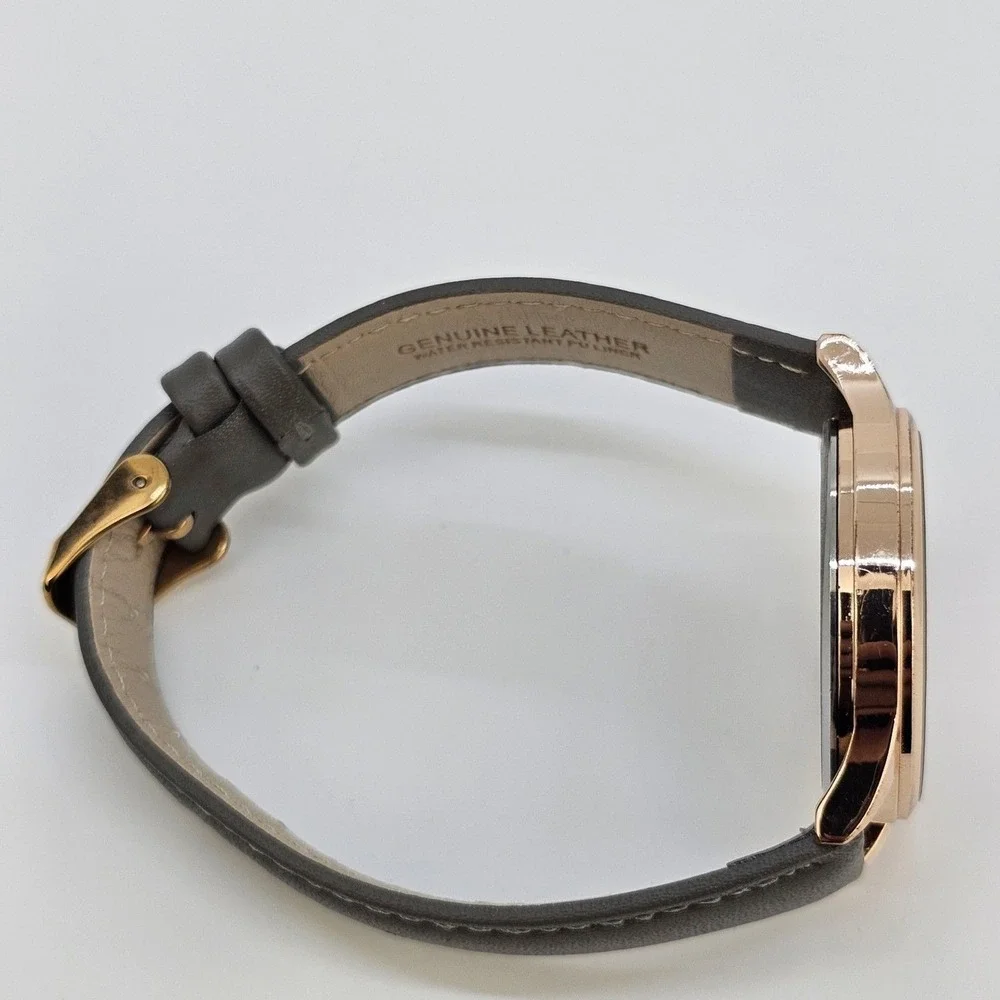 Monroe by Maestro Women Watch 36MM Gold Dial Gray Leather Band Straps NewBattery